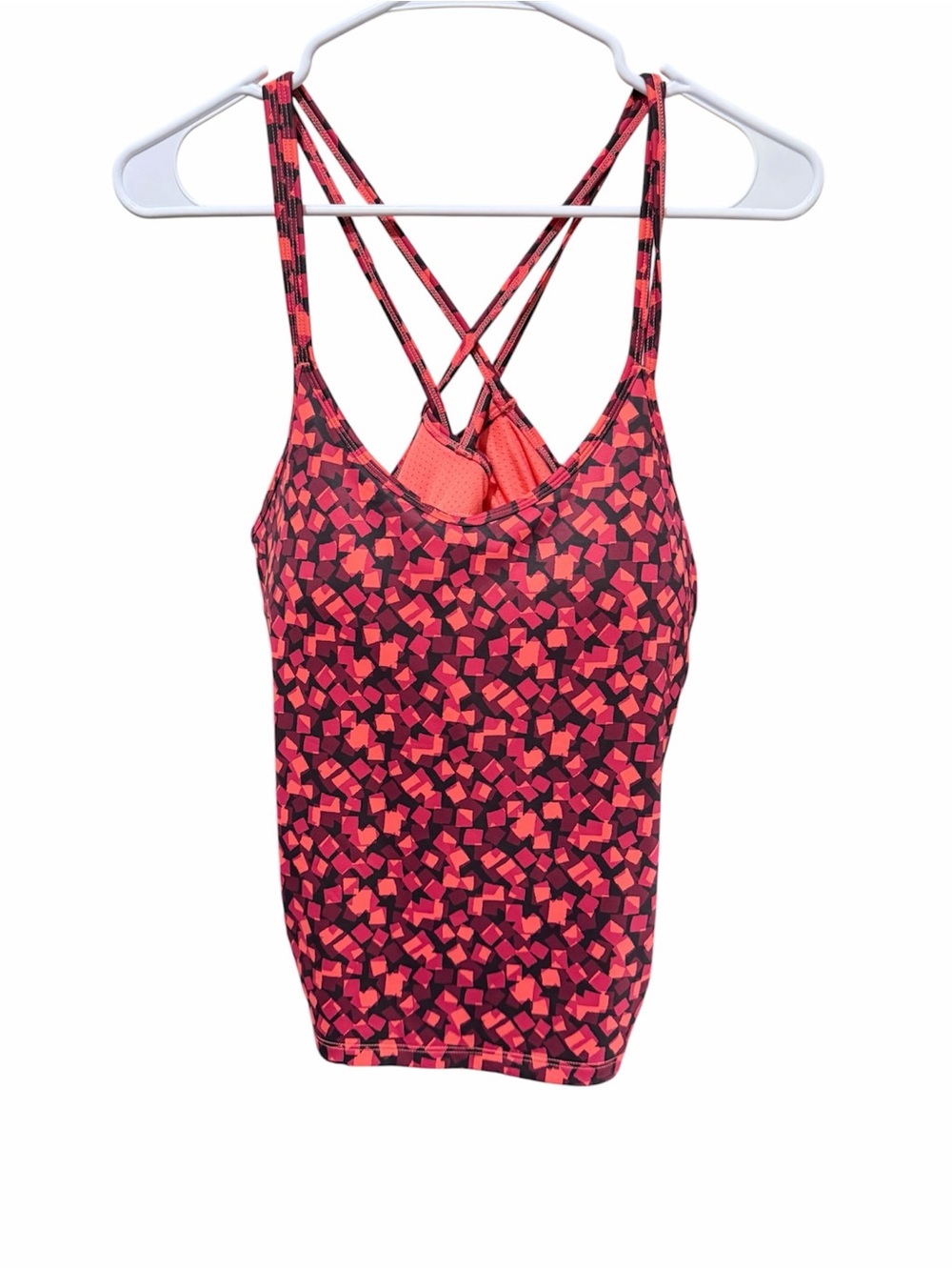 Isabella Red-Orange & Black Geometric Active Tank